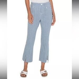 Liverpool Gia Glider High Rise Crop Flare Leg Jeans in Chambray Stripe Size 6/28